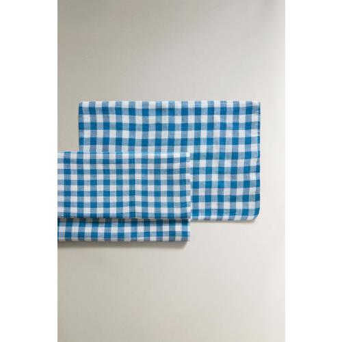 CHECKED CRIB FLAT SHEET AND PILLOWCASE SET - Bluish | ZARA United States
