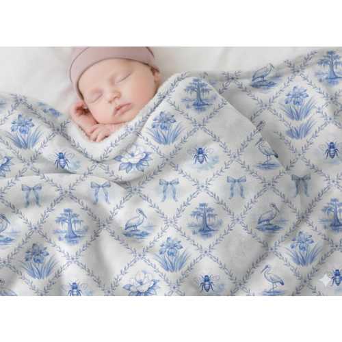 Bayou Bloom Toile Baby Blanket, Louisiana Pelican Magnolia Minky Throw, cozy baby throw, baby shower gift, pelican baby blanket