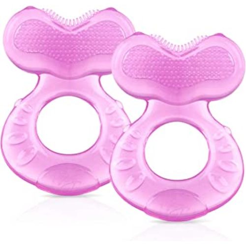 Nuby Silicone Teethe-EEZ Teether with Bristles (Pink-2 Count)