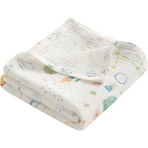 NTBAY 2 Layer Muslin Cotton Baby Swaddle Blanket, 30x40 Soft and Breathable Receiving for Newborns and Infants, Perfect for Crib, Stroller, Travel, Lightweight Nursery Blanket, Space Explorer