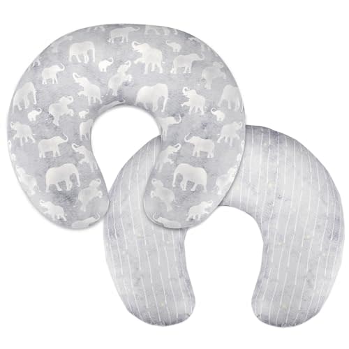 DILIMI Nursing Pillow Cover, Soft Stretchy Nursing Covers for Breastfeeding Pillows, 1 Pack Reversible Removable Slipcover for Baby Boy and Girls, Grey Elephant
