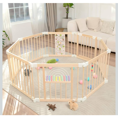 Foldable Wooden Baby Playpen Activity Center,Adjustable Size & Shape Portable Play Yard, Baby Fence Play Area with Gate for Indoor Use for Babies and Toddlers(56x56x24inches)