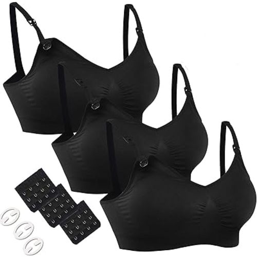 HOFISH 3PACK Full Bust Seamless Nursing Maternity Bras Bralette S-XXL with Extra Bra Extenders & Clips