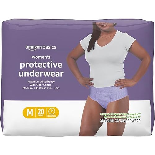 Amazon Basics Postpartum Incontinence Underwear for Women, Maximum Absorbency, Disposable, Fresh Protection, Odor Control, Comfortable Fit, Medium, Lavender, 20 Count