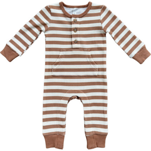 Waffle Romper Caramel Stripe - Babysprouts | Maisonette
