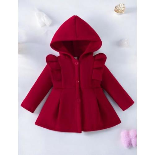Baby Girl Fleece Hooded Coat| Ruffled Long Sleeve | Cozy Winter & Autumn Jacket for Kids