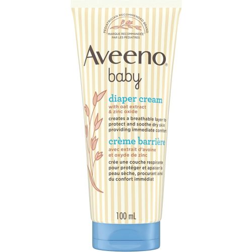 Aveeno Baby Diaper Cream – Oat Extract, Almond Oil, Zinc Oxide – Sensitive Dry Skin – 100ml, Fragrance Free