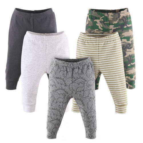 The Peanutshell Baby Boy Pants Set 5 Pack Cotton Camo Dinosaur Grey White Stripe