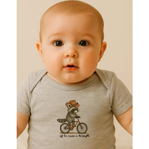 Cowboy Raccoon Baby Onesie, Funny Double-Sided Bodysuit, Quirky Woodland Critter Infant Gift, Vintage Style