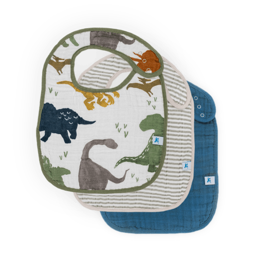 Cotton Muslin Classic Bib 3 Pack - Dino Friends 2