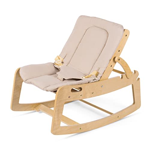 Infant to Toddler Rocker, 4-in-1 Convertible Bouncer for Babies with Handrail Hole, Wooden Baby Rocker with Removable Cushion, Baby Bouncer with Seat Belt for 1-8 ans Baby