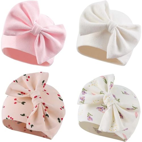 Bamery Newborn Baby Girl Hat Cotton Baby Bow Beanie Preemie Hats Spring Infant Hats for Girls 0-12 Months
