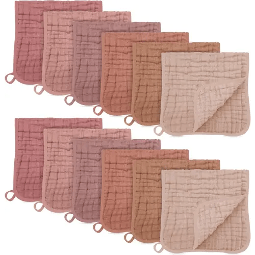 SWEET DOLPHIN 12 Pack Muslin Burp Cloths Large 100% Cotton Burping Clothes for Baby Drool - Absorbent and Soft Boys & Girls Milk Spit Up Rags for Newborn Essentials Registry - Muted Terracotta