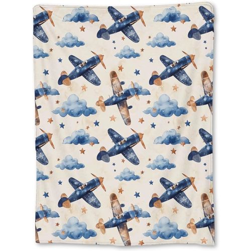 Vintage Airplane Blanket - Soft Lightweight Cozy Flannel Throw Blanket for Adults Kids Women Boys Girls, Warm Fluffy Fuzzy Blankets for Couch, Bed, Travel, Outdoor, Home Decor 50×40 in