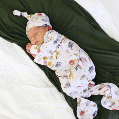 Safari Party Newborn Baby Knot Gown & Hat Set