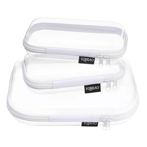 YQBRAO 3 Pack Clear Hard Shell Zipper Case,Rigid Protection Diaper Bag Organizer Pouches, TSA Approved Toiletry Bag with YKK Zippers for Cosmetics, Toys & Electronics