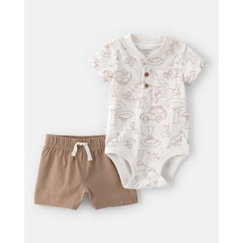 3 months - Baby Boy 2-Piece Safari Short-Sleeve Bodysuit & Short Set - Brown/White | Carter's