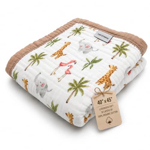 Organic Cotton Muslin Baby Blanket for Boys and Girls - Luxurious Soft Toddler Quilt for Swaddling - Gender Neutral Blanket - Baby and Toddler Gift - Jungle