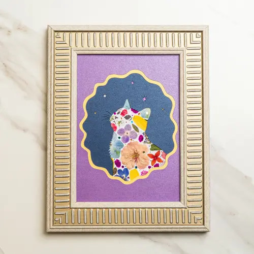 Pressed Flower Cat Picture Frame for Baby's Wall