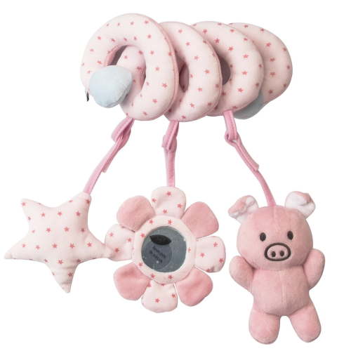 Baby Car Seat Toy – Spiral Hanging Activity Toy with Mirror, Squeaker & Rattles, Stroller & Crib Mobile for Newborns 0-12 Months, Soft Developmental Toy for Infants​