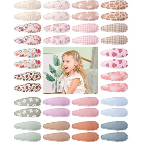 doboi 40Pcs Toddler Hair Clips Hair Barrettes Baby Girls Hair Bows Clips Floral Print Non Slip Snap Hairpins Flower Hair Clips for Girls Kids Toddler Hair Accessories