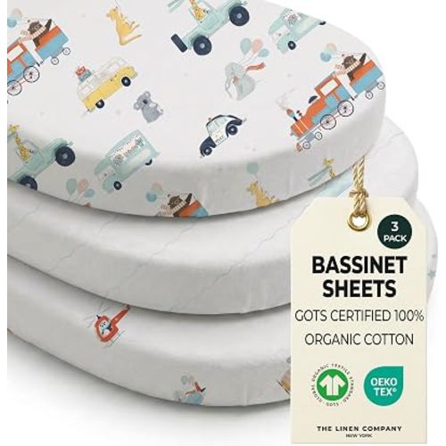 100% Organic Cotton Bassinet Sheets 3 Pack - (33 x 20 Inches) Baby Delight - GOTS Certified, Soft Breathable Percale Weave, Universal Fits Standard Oval & Rectangular Mattress - for Boys & Girls