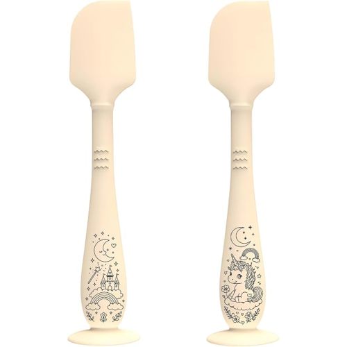 2 Pack Diaper Cream Spatula with Hygienic Travel Case, Butt Spatula Baby with Suction Base, Baby Butt Paste Spatula, Soft Silicone Diaper Rash Cream Applicator Large Size (off-white)
