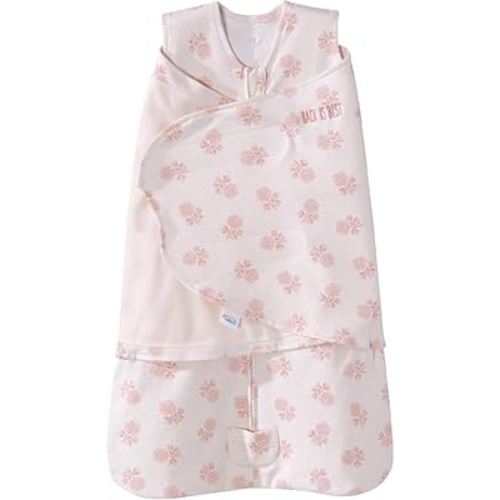 HALO 100% Cotton Sleepsack Swaddle, 3-Way Adjustable Wearable Blanket, TOG 1.5, Watercolor Rose Toss Blush, Small, 3-6 Months