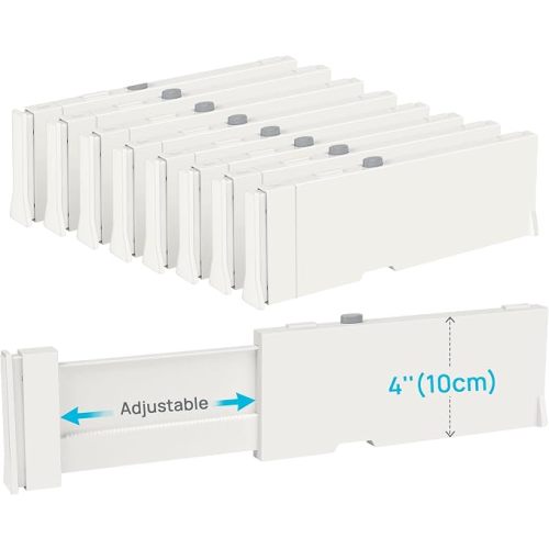 Vtopmart Drawer Dividers for Clothes 8 Pack, Adjustable 4" High Expandable from 11.3"-17" Dresser Drawer Organizer, Plastic Drawers Separators for Dresser, Baby Clothes, Kitchen and Office Storage