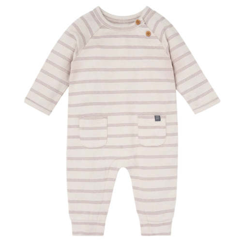 (3-6mo) Oatmeal Heather Stripe Hacci Long Sleeve Romper
