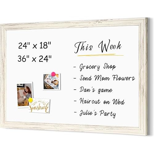 4 THOUGHT Dry Erase Board, 18 x 24 in Magnetic Whiteboard White Vintage Wood Frame Wall-Mounted White Board Decorative Notice Board for School, Office, Home, 8 Magnets 4 Markers 1 Eraser