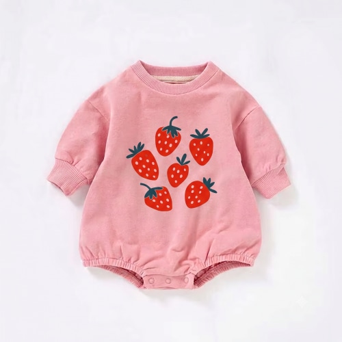 Organic Cotton French Terry Bubble Romper - Strawberries