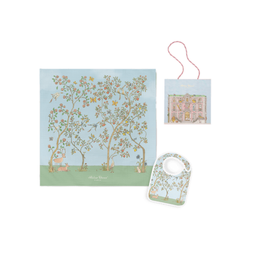 Carré & Satin Bib Set - In Bloom Blue