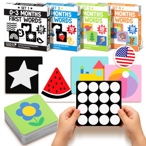 High Contrast Cards for Infants 0-6 Months, 72pcs Black and White Baby Card | Set of 4 Sensory Baby Flash Card, Newborn Visual Developmental Learning Toys, High Contrast Baby Toys for Newborns & Infant