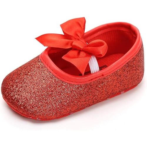 myppgg Baby Girls Mary Jane Flats Sparkly Bowknot Princess Dress Crib Shoes Non-Slip for Toddler First Walkers