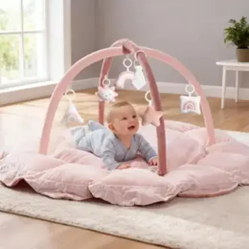 5-in-1 Thick Plush Baby Play Gym Mat, Tummy Time Mat with 6 Sensory Toys, Baby Play Mat, Convertible Baby Gym for Stage-Based Development from Babies to Toddlers, Baby Essentials Gift, Pink - TikTok Shop