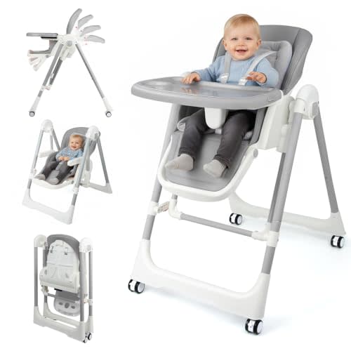 Foldable High Chairs for Babies and Toddlers Convert to Baby Rocker | Convertible with Reclining Seat & Leg Rest, 3-in-1 with Tool-Free Assembly