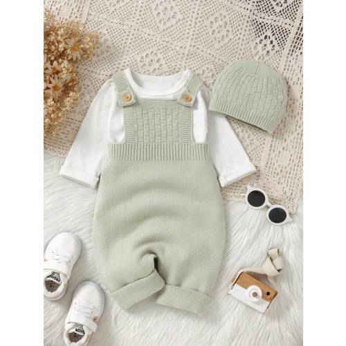 SHEIN Vintaside Kids Baby Boys Simple Vintage Hooded Romper With Suspender Chic Outfits For Autumn/Winter | SHEIN USA