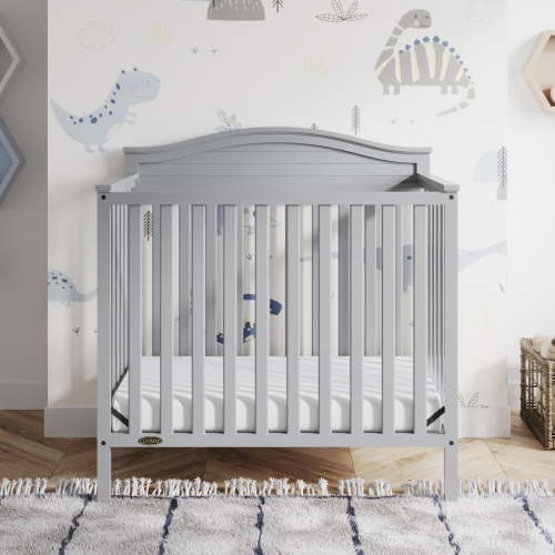 Graco Stella 4-in-1 Convertible Mini Crib with Mattress, Pebble Gray