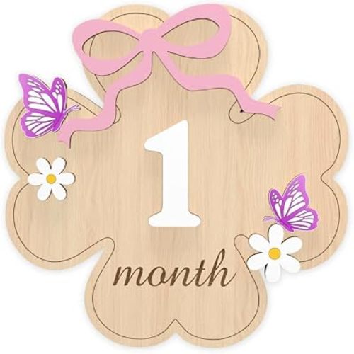 Baby Monthly Milestone Signs, Wooden Month Signs for Baby First Year Photos, 1-12 Month Baby Milestone Board with Numbers, Newborn Photo Props, Monthly Baby Milestone Signs, Clover Design (M6)