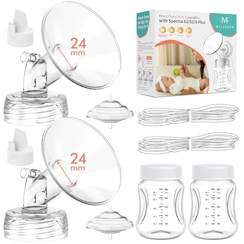 Breast Pump Parts Compatible with Spectra S1,S2,S9 Plus, Replacement Kit for Spectra Pump Parts 2PCS, Duckbill Valve, Tube,Bottle, Backflow Protector, Not Original Accessorie,24mm