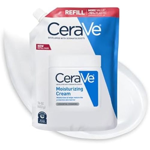 CeraVe Moisturizing Cream, Body and Face Moisturizer for Dry Skin, Body Cream with Hyaluronic Acid and Ceramides, Daily Moisturizer, Oil-Free, Fragrance Free, Non-Comedogenic, 16 Ounce Refill