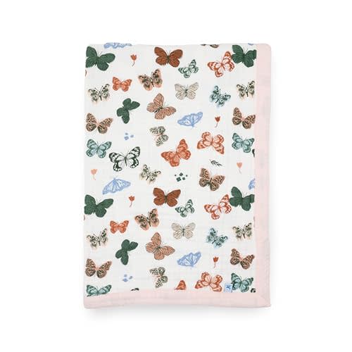 Little Unicorn Newborn Receiving Quilt | Ultra- Soft, Multi-Layered Muslin Fabric | Gift for Newborns & on-The-go (Butterflies)