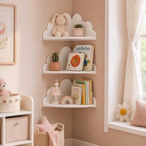 Cloud Corner Wall Shelves (Set of 3), Floating Corner, White Floating Shelf, Kids Bedroom Shelf, Cloud Shelves, Corner Shelves, Baby Shower