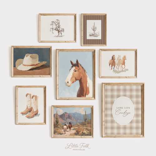 Cowboy Nursery Prints, Vintage Cowboy Gallery Wall Art, Western Boys Room Decor, Blue and Neutral Horse Nursery, DIGITAL DOWNLOAD