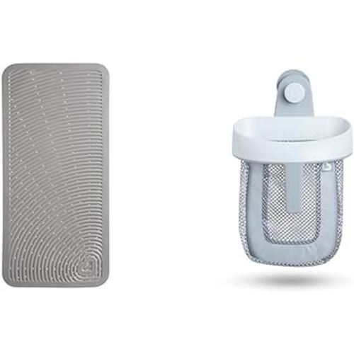 Munchkin Soft Spot Baby Bath Mat for Tub and Super Scoop Hanging Bath Toy Storage with Quick Drying Mesh, Grey