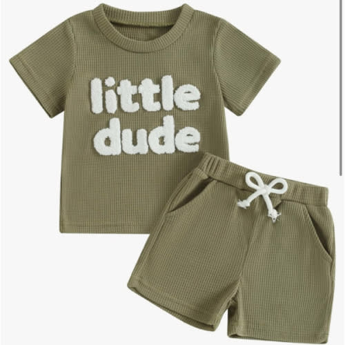 Kupretty Toddler Baby Boy Summer Clothes Embroiderey Waffle Knit Short Sleeve T-Shirt Tees + Casual Shorts Cute Clothing Set