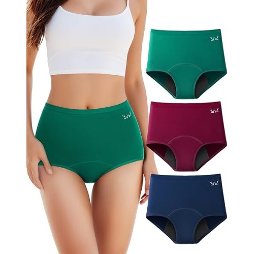 TANSTC Period Underwear for Women Heavy Flow Leakproof Panties Teens High Waisted Menstrual Postpartum Hipster Briefs -3 Pack