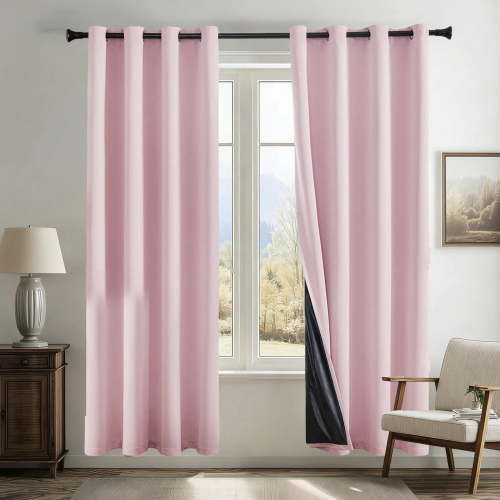 Blackout Curtain with Grommets Thermal Insulated Noise Reducing Room Darkening Curtain 1 Panel(Pink)