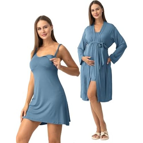 Nursing Nightgown & Maternity Robe Set for Postpartum Sleepwear